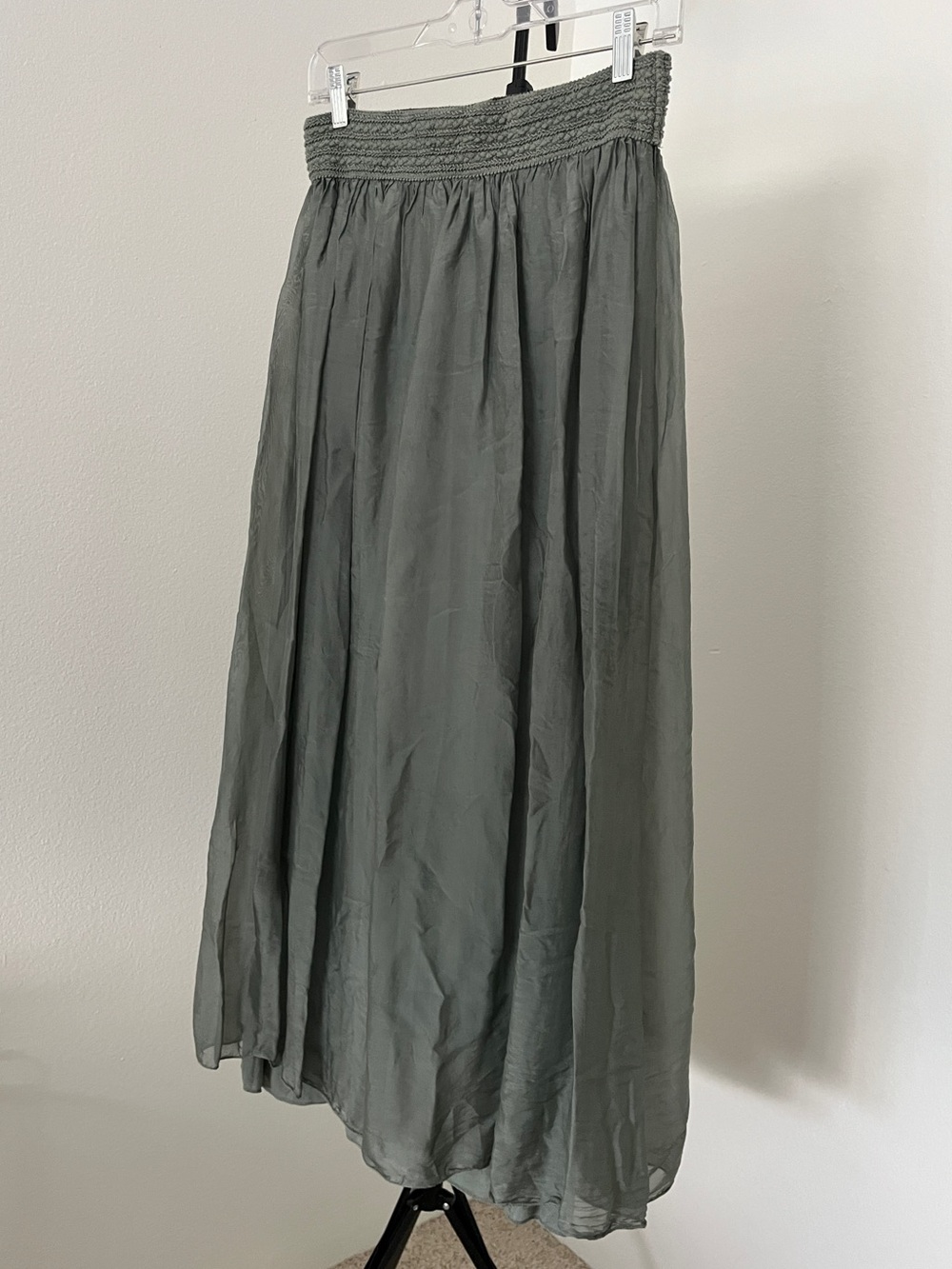 ✨ Belle France Silk Blend Olive Maxi Skirt | Made in Italy | Size M - Picture 3 of 11